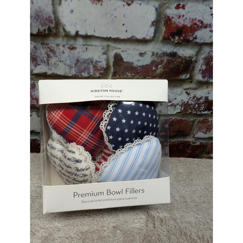 Kirkton House Bowl Fillers Heart Fabric Lace Trim Set 6 Red White Blue Patriotic